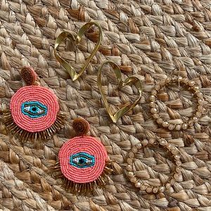 Gold Heart evil eye hoop earrings